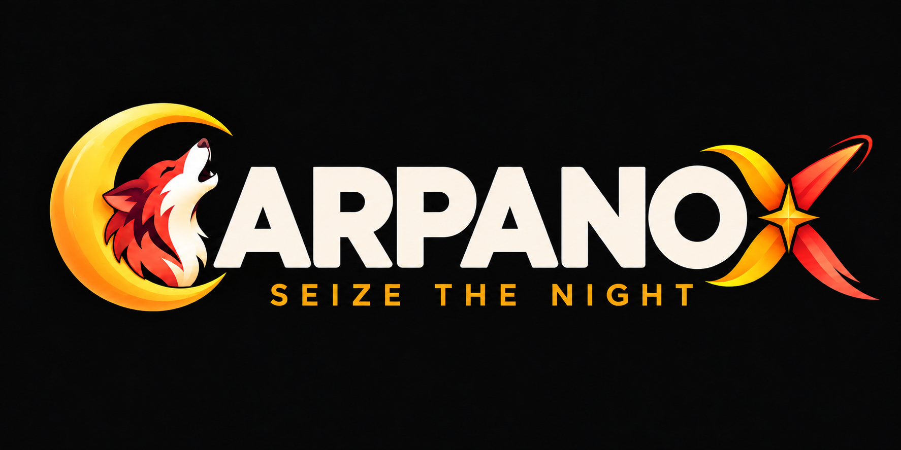 Carpanox logo with a howling wolf in a crescent moon and a star-shaped X